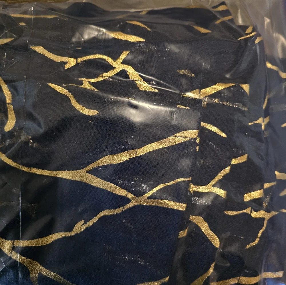Elegant Blue Sheer Curtain with Gold Foil Branch Design